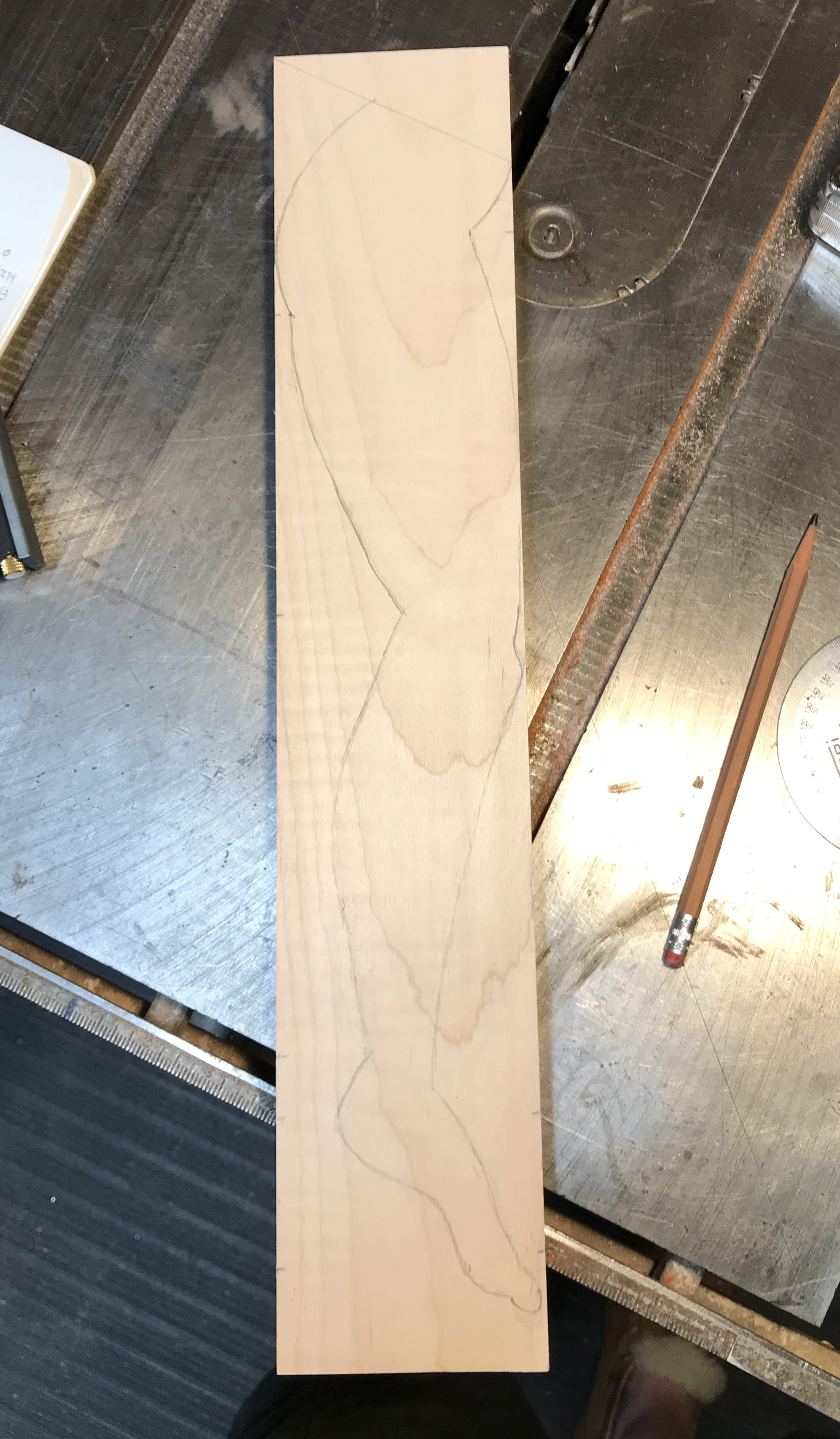 The leg profile drawn onto the first board